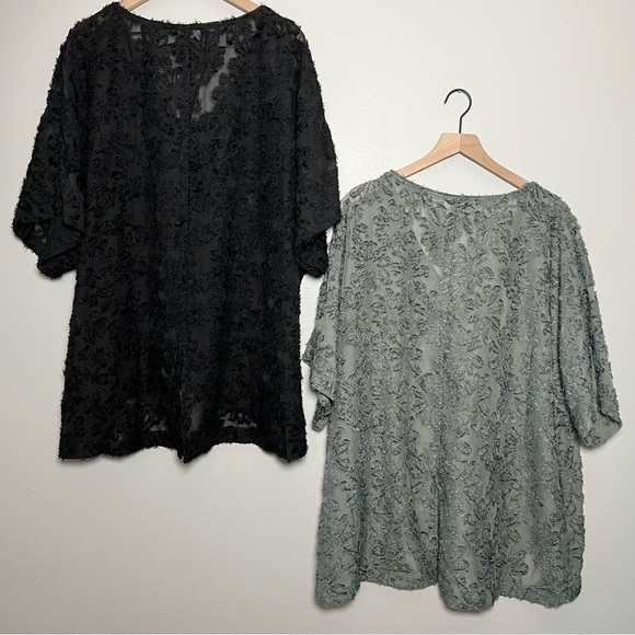 NWT Avenue Women Top 26/28 Black Gray Bunrout Textured 3D Floral V-Neck Art 4X - Picture 5 of 12